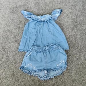 F&F Kids Chambray Embroidered Bardot Playsuit Romper Size 4T